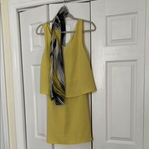 Francesca A Elegant Yellow Sleeveless Dress with Scarf